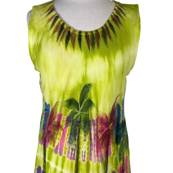 Sleevesless Summer Dress L ,cover up, Sundress Green Semi Sheer Casual - Picture 3 of 8